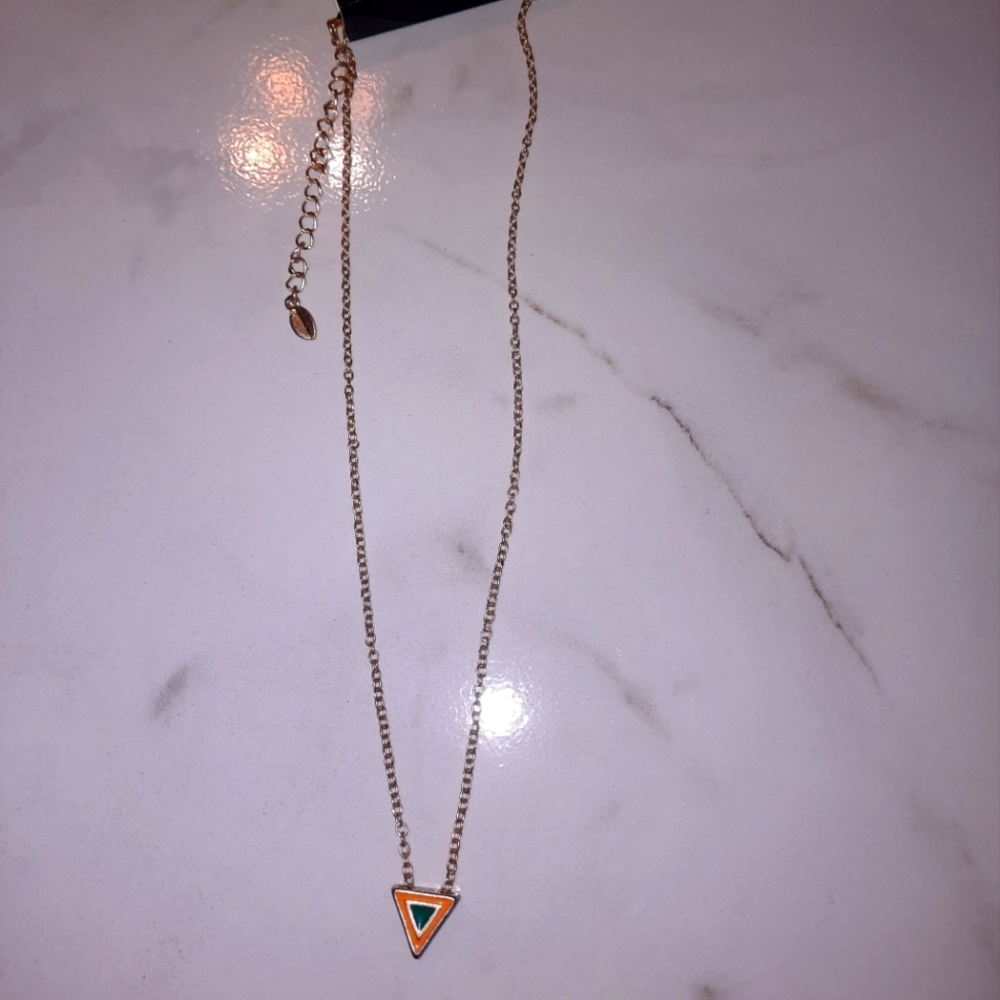 Triangle necklace with a leaf